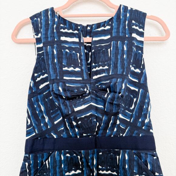 Milly of New York Sleeveless Round Neck Zip Back Indigo Print Sheath Dress Sz 0 - Picture 2 of 7